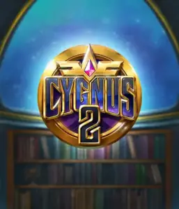 Experience the enchanting artwork of Cygnus 2 Slot by ELK Studios, highlighting a spectacular logo with a bright purple and gold design. With a backdrop of a mystical library setting, this graphic captures the theme of mystical exploration. 