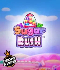 Experience the delightful world of Sugar Rush by Pragmatic Play, showcasing a vibrant candy dispenser set against a whimsical candy landscape. This graphic portrays the playfulness of the slot, adorned with multicolored candies and engaging typography. Perfect for those with a sweet tooth, promising hours of fun. 