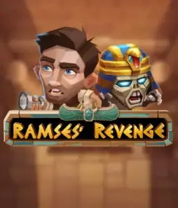 Dive into the thrilling world of Ramses' Revenge slot by Relax Gaming, featuring a startled explorer and a menacing mummy set against an Egyptian tomb backdrop. This image depicts the adventure of ancient Egyptian myths, great for adventure seekers, offering a thrilling gaming experience. 